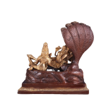 Pure Brass Resting Vishnu Lakshmi on Sheshanaag Idol - 6.9" Dual Tone Sculpture | Divine Couple Hindu Murti for Home Temple (133 characters)